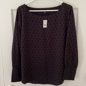Ann Taylor Black Textured Long-sleeve Top